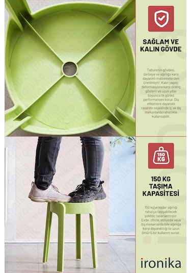 Kaymaz Ayaklı İç İçe Geçebilen Plastik Tabure 4 Adet-yeşil