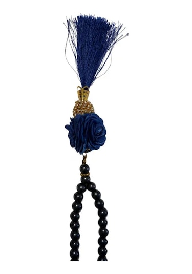 Uretti - Gül 4612 - El Yapımı Püsküllü İnci Tesbih 99'lu - Koyu Mavi Mavi - Siyah