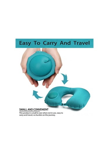 Yaozixa Flocklu Hızlı Şişirilebilir U Yastık - Boyun Yorgunluğu Giderici, Seyahat/ofis/uyku İçin - Mavi Black