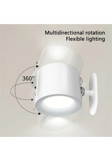 Motion003 Led Manyetik Duvar Aplik Lambası Beyaz Usb Şarjlı Kumandalı 3 Renk Kısılabilir 360 Dönebilir Beyaz
