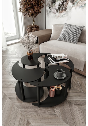 Yin Yang Unıty Serenıty Orta Sehpa 4 Lü Siyah 70 Cm Siyah