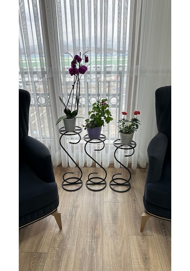 Modern Style Home 3 Lü Saksılık Çiçeklik Siyah