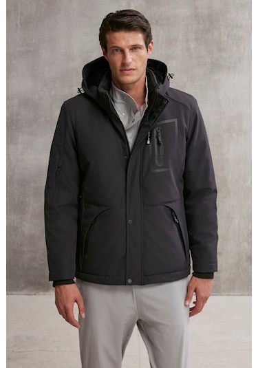 Bernard Erkek Gore-tex Su Itici Kumaş Içi Kürklü Relaxed Kapüşonlu Fermuarlı Lacivert Mont