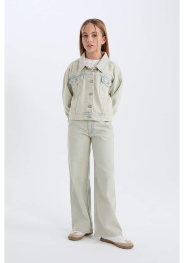 DeFacto Kız Çocuk Jean Ceket D7104A825SPNM39 Mavi