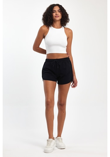 Kadın Yırtmaçlı Mevsimlik Premium Kumaş Regular Fit İpli Lacivert Kısa Mini Şort