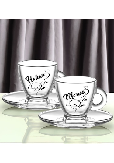 Bk Gift Kişiye Özel İsimli Dtf 2li Cam Kahve Fincan Takımı-3, Sevgiliye Hediye, Arkadaşa Hediye, Doğum Günü Hediyesi Kobitmeyencom31030 Bk Gift