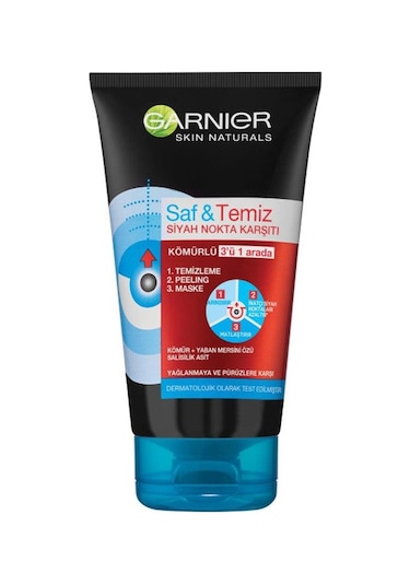 Garnier Saf & Temiz Siyah Nokta Karşıtı 3'ü 1 Arada Kömürlü Peeling 150 ML