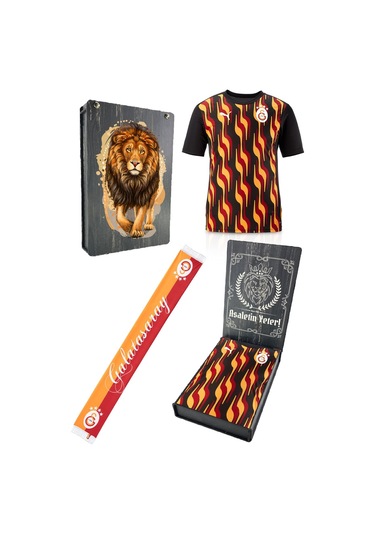 Galatasaray Lisanslı Sıfır Yaka Siyah Antrenman T-shirt + Şal Kaşkol Set Hediyelik Ahşap Kutulu Kırmızı - Pembe