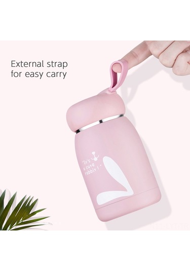 Youtek 320ml Pembe Çift Katlı Paslanmaz Çelik Termos Bardak, Sıcak/soğuk Saklama, Taşınabilir Kayışlı, Dışarıdaki Sevimli Desenli Siyah