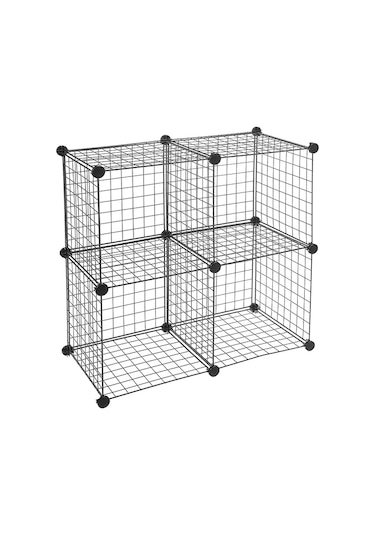 4 Bölmeli Metal Ayakkabı Dolabı Çok Amaçlı Raf Organizer Siyah