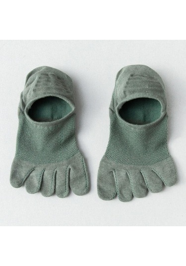 Asker Yeşili Erkek Tekne Çorap Pamuk Beş Parmak Nefes Alabilir Bölünmüş Parmaklı Ayak Çorap Kaymaz Görünmez Yaz Asker Yeşili