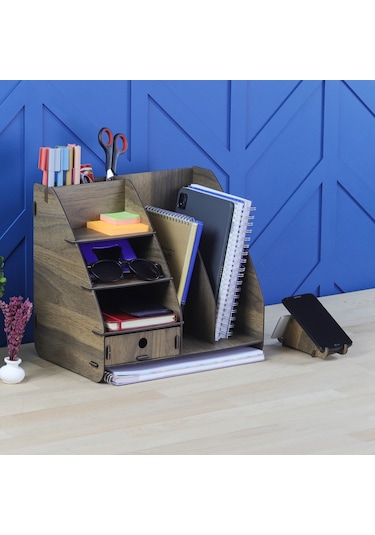 Focus Modest Çekmeceli A4 Evrak Rafı Masaüstü Organizer Ceviz