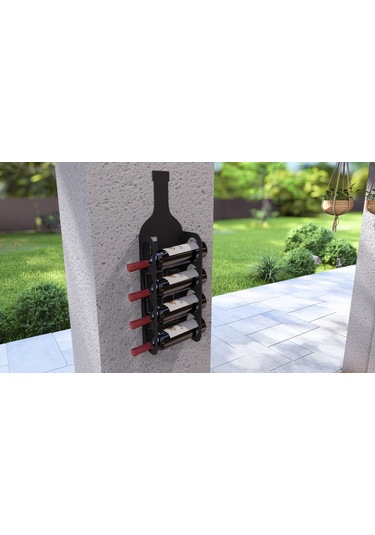 Şarap Şişesi Duvar Rafı Metal Desenli