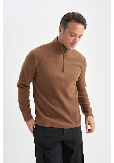 DeFacto Kahverengi Tüylenme Yapmayan Soğuk Geçirmez Regular Fit Dik Yaka Fermuarlı Polar Sweatshirt Y3996AZNSBN267 DeFacto Kahverengi Tüylenme Yapmayan Soğuk Geçirmez Regular Fit Dik Yaka Fermuarlı Polar Sweatshirt Y3996AZNSBN267