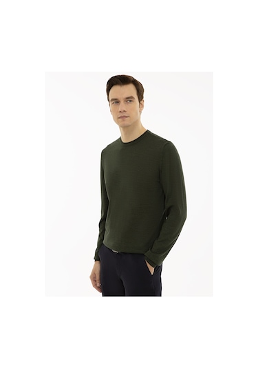 Cacharel Haki Slim Fit Bisiklet Yaka Basic Triko Kazak Yesıl