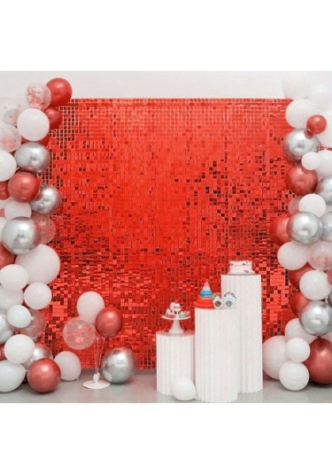Büro Ev Ofis Etkinik Dekoru İçin 1x2mt Kırmızı Simli Dekoratif Fon Perde Diğer