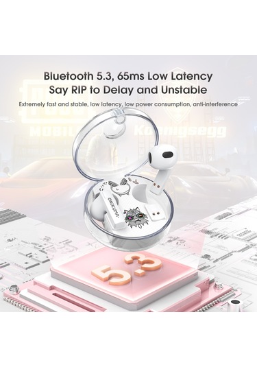 Onıkuma T301 Şeffaf Karikatür Kablosuz Bluetooth Kulaklık Beyaz