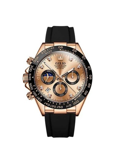 Novahub Olevs 2875 Erkekler Multifonksiyonlu Spor Kronograf Su Geçirmez Kuvars Saat Gül Altın Renkli Çok Renkli