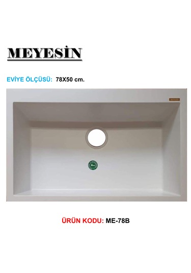 Meyesin ME-78 Granit Tek Gözlü Mutfak Evyesi Beyaz 78 x 49 CM