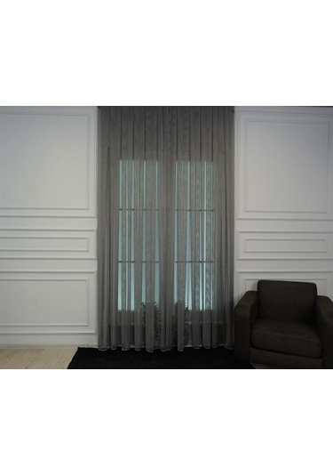 Murcia Dökümlü Tül Perde Pilesiz Koyu Gri