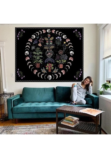 Novahub Boho Ay Ve Güneş Duvar Sanatı Bitki Goblen, Mandala Estetik Asılı Halılar, Yatak Odası Dekorasyon Aksesuarları Battaniye