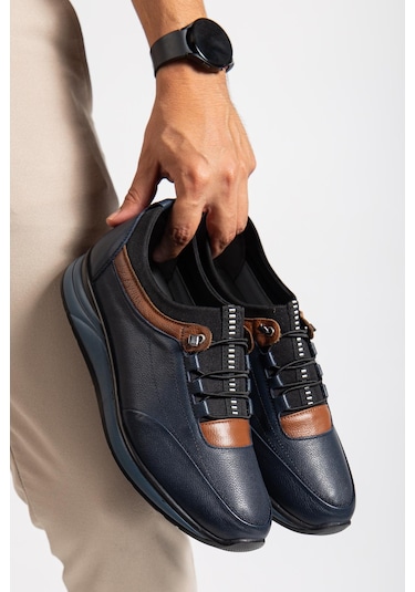Hakiki Deri Tam Ortopedik Lacivert Renk Erkek Ayakkabı Lacivert
