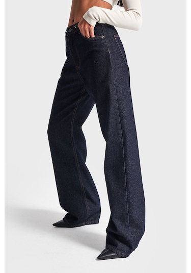 Itsbasic Kadın Koyu Kot Rengi Doris Straight Fit %100 Koton Su Yıkama Denim Jean Koyu Kotrengi