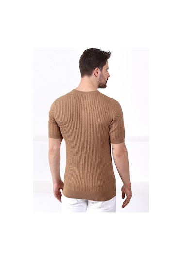 Ferraro Camel Bisiklet Yaka Erkek Pamuk Triko T-Shirt-Kahverengi (417934597) Kahverengi