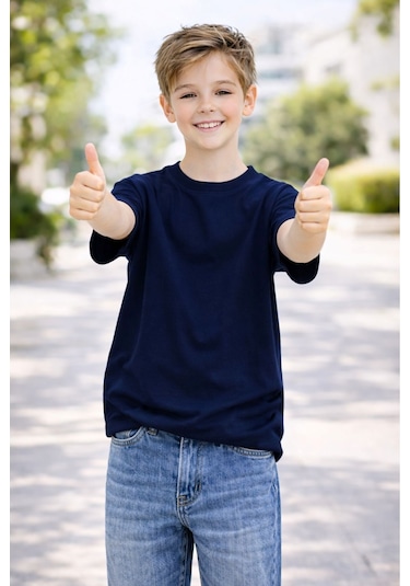 Zuzunga Unisex Basic Kısa Kollu Çocuk T-shirt Lacivert