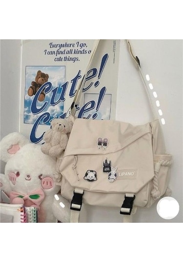 Beyaz Kore Omuz Çantası Japon Retro Messenger Çanta Öğrenci Messenger Çanta Beyaz