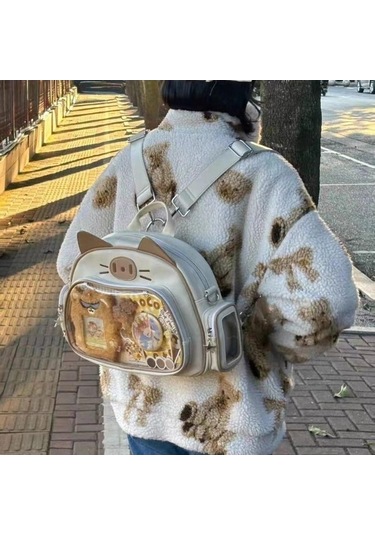 Dancemonkey Style Sırt Çantası Şeffaf Pu Moda Kese Sevimli Itabag Fermuarlı Cep Çantası Çok Renkli