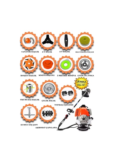 Eısenn German BP 454 Sırt Tipi 14 Parça Set Ot Çim Biçme Tırpanı+Toprak Eşeleme + Akrobat Çapa +Çelik Fırça