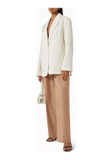 12storeez Rahat Kesim Pamuk Twill Kadın Blazer Ceket Krem