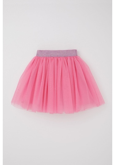 Breeze Kız Çocuk Tütü Etek Simli Beli Lastikli 5-10 Yaş, Pembe Pembe