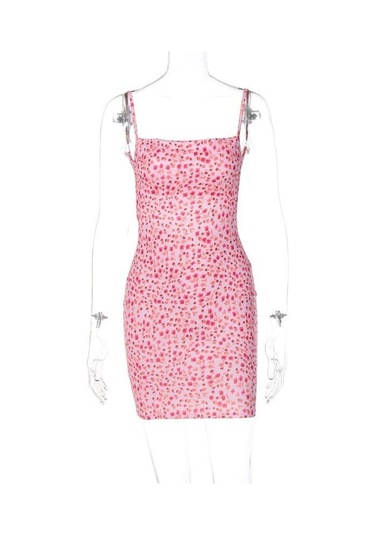 Kadın Sırtı Açık Benekli Seksi Dar Halter Elbiseler Pembe