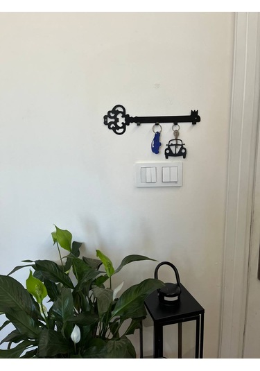 Metal Lazer Kesim Dekoratif Desenli Osmanlı Anahtarlık Duvar Askılığı Siyah