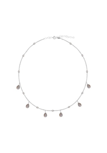 Zirkon Taşlı Pırlanta Montür Gümüş Rengi Altın Kaplama Damla Taş Sallantılı Gümüş Kolye Gold - Rose Gold - Gümüş