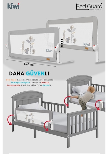 Kiwi Çocuk Yatak Koruyucu Bariyeri Ve Yatak Korkuluğu, Ekstra Dolgulu Kumaş Bed Guard 150x65