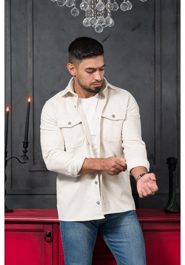 Advante Slimfit Çift Kapak Cepli Astarsız Kaşe Gömlek Krem