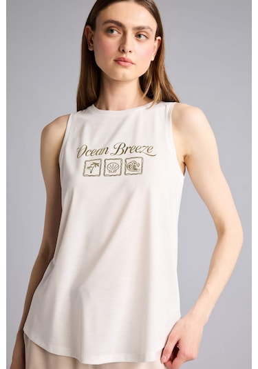 Defacto Relax Fıt Slogan Baskılı Bisiklet Yaka Atlet H9232ax26smwt34 Beyaz-wt34
