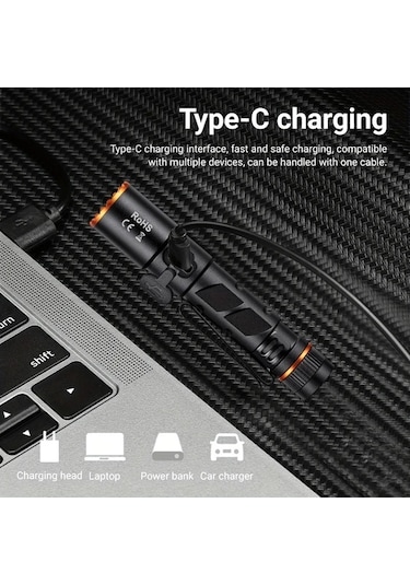 Brightnova Alonefire Yüksek Parlaklık Gray X82 El Feneri Usb Şarjlı Ayarlanabilir Işık 500 Lümen Kampçılık Seyahat Acil Durum Altın