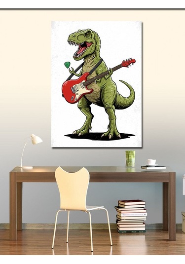 Kanvas Tablo Dinozor Ve Rock Gitar 70cmx100cm