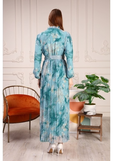 Aymeravm - Pileli Desenli Kadın Elbise - Işk5122Ga