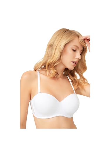 Krem Balenli Toparlayıcı Dolgusuz Straplez Lotus Sütyen Krem