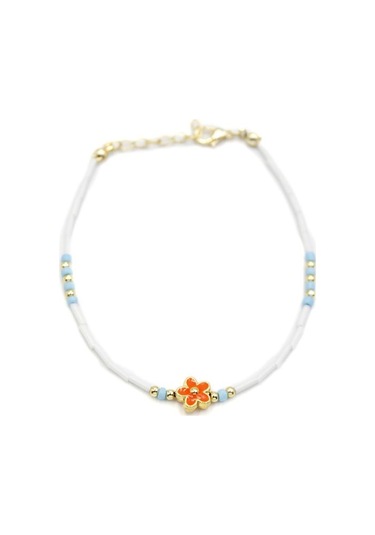 Royaleks Boncuklu Çiçek Halhal - Turuncu Çok Renkli