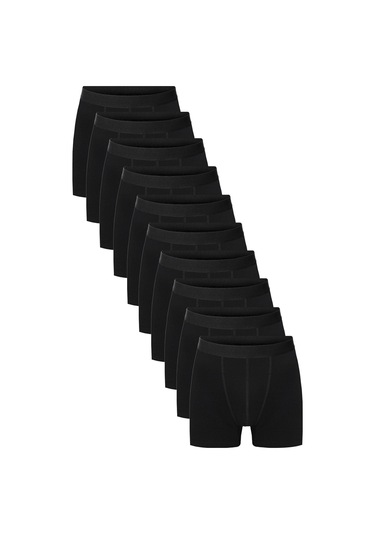 Erkek Siyah Düz Likralı Boxer Şort 10 Lu 10'lu Siyah