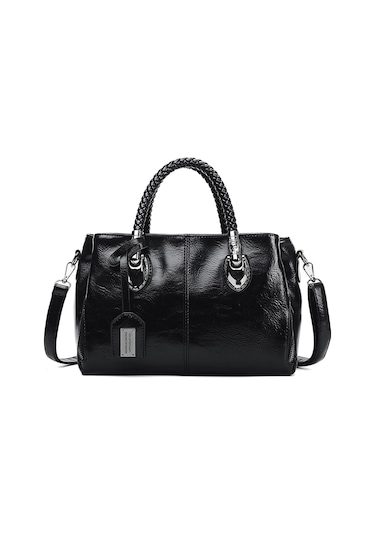 Kadın Yağ Mumu Üst Saplı Çanta Pu Deri Retro Omuz Çantası Büyük Boston Tote Çapraz Askılı Yumuşak El Çantası Çanta Siyah A705 Siyah