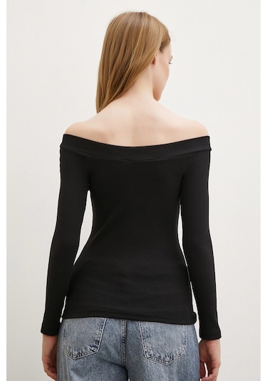 Kayık Yaka Bluz Siyah Siyah