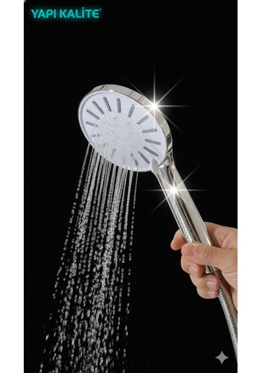 Krom Işıltılı/beyaz Başlıklı, Zambak Rengi Detayları İle 3 Fonksiyonlu Kaliteli Ve Dayanıklı El Duşu Krom