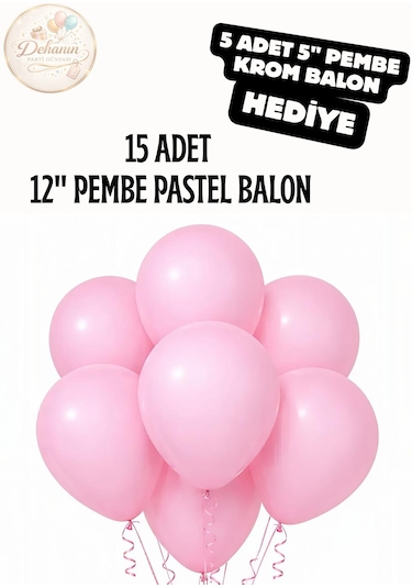 Pastel Balon Seti 15 Adet Krom Balon Hediyeli Doğum Günü Parti Balonu Pembe